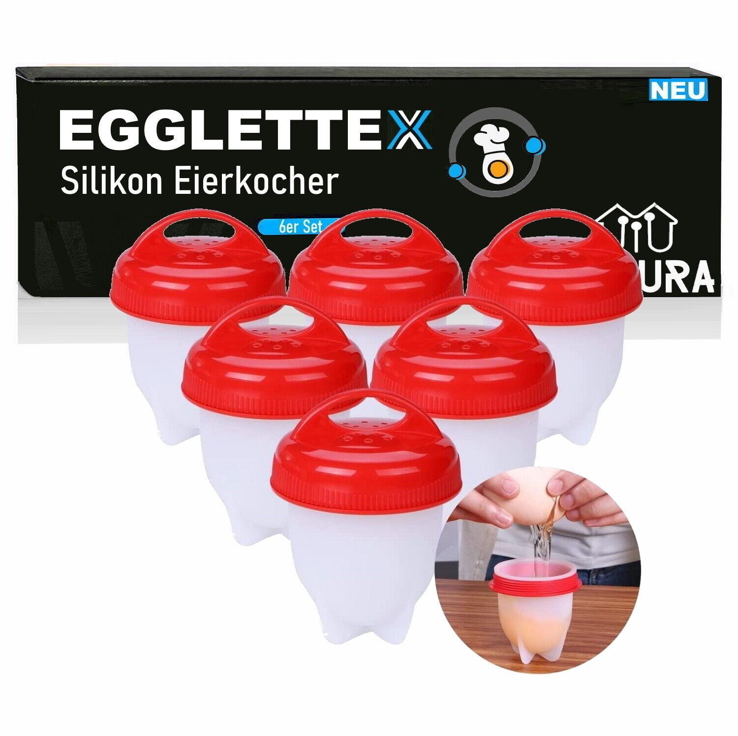 EGGLETTEX Eierkocher ohne Schale Eierbecher Silikon Eierform Egglettes [6er Set]