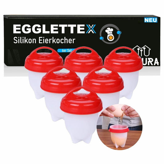 EGGLETTEX Eierkocher ohne Schale Eierbecher Silikon Eierform Egglettes [6er Set]