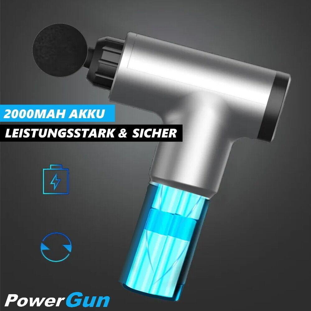 PowerGun Massagegerät Massagepistole Massagegun Set m. 4 Massageköpfe elektrisch