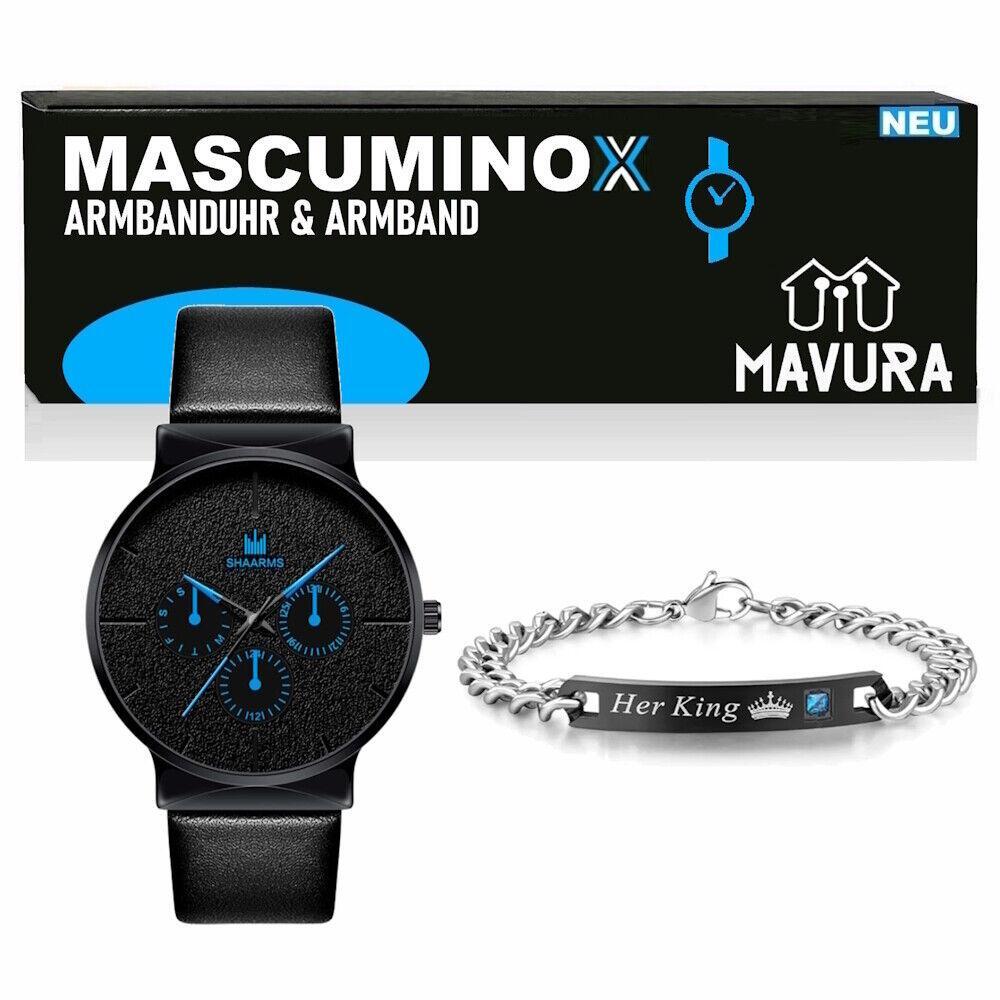MASCUMINOX Armbanduhr Armband Set Herren Elegant Luxus Business Uhr Geschenk