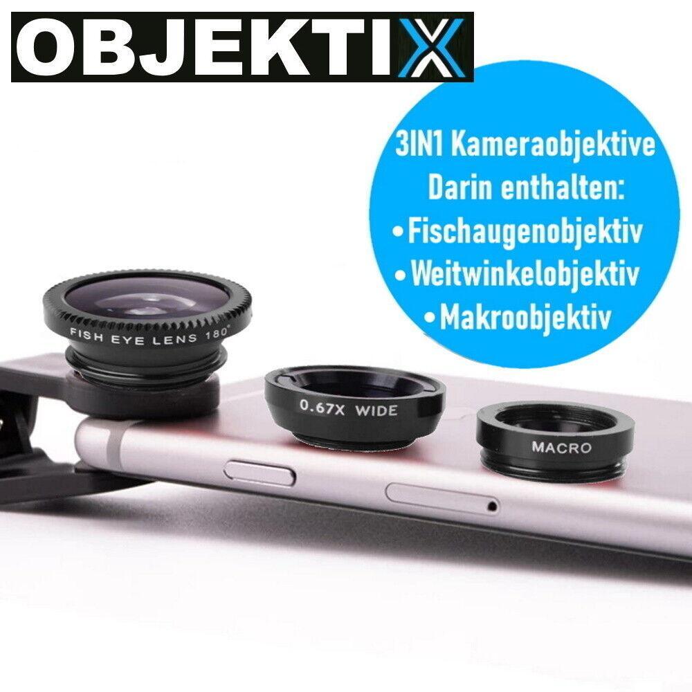 OBJEKTIX Handy Objektiv Set Smartphone Linsen Fisheye Weitwinkel Makro Kamera
