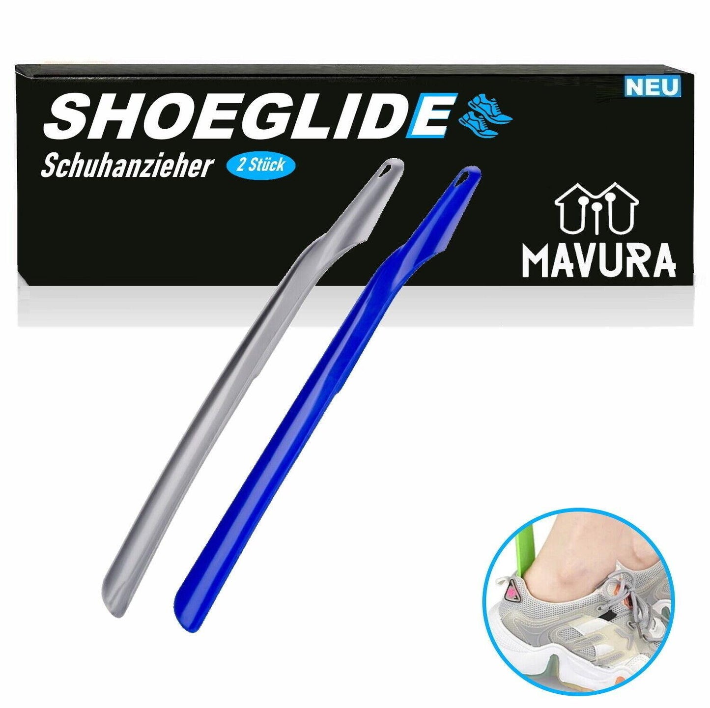 SHOEGLIDE 2x Schuhlöffel Schuhanzieher stabil extra lang Schuhanziehhilfe 45cm
