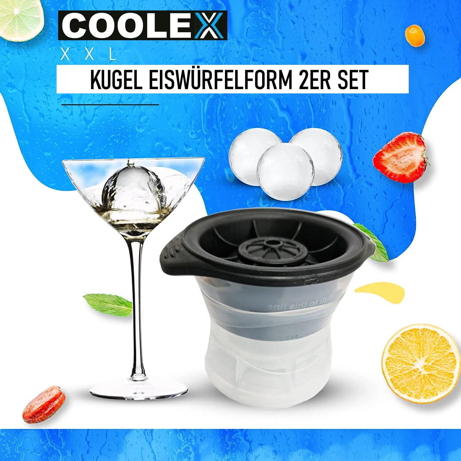 COOLEX XXL Eiswürfelform Kugel Eiskugel Eisbälle Cocktail Whisky 6,5cm [2er Set]