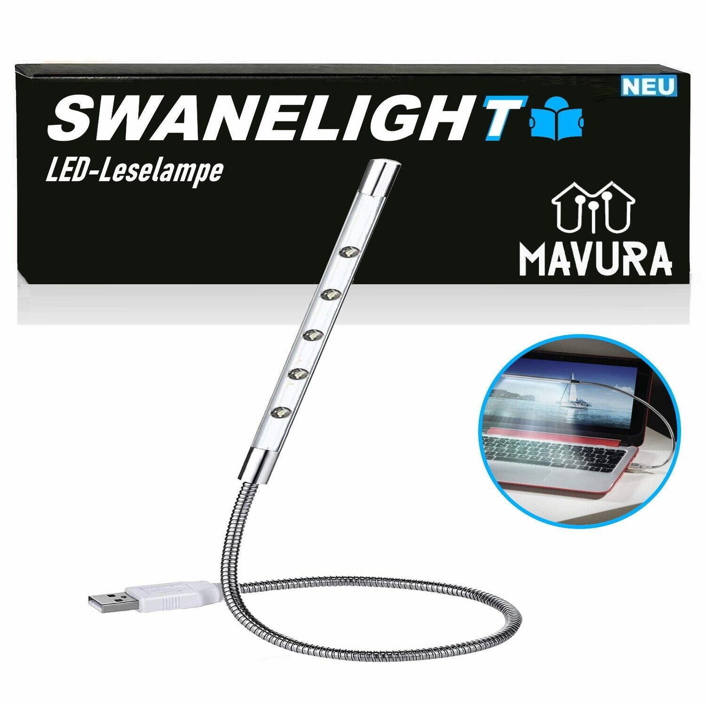 SWANELIGHT USB LED Leselampe Schwenkbar 5 LED Schwanenhalslampe Lampe