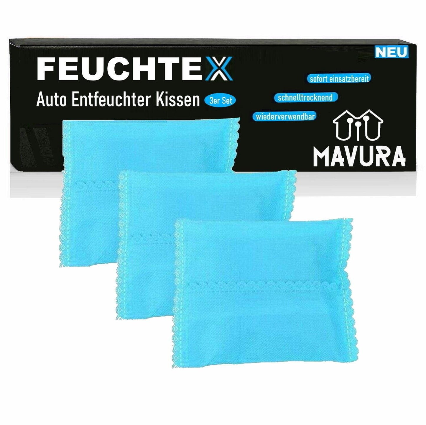 FEUCHTEX Auto Entfeuchter Luftentfeuchter Raumentfeuchter wiederverwendbar 3er