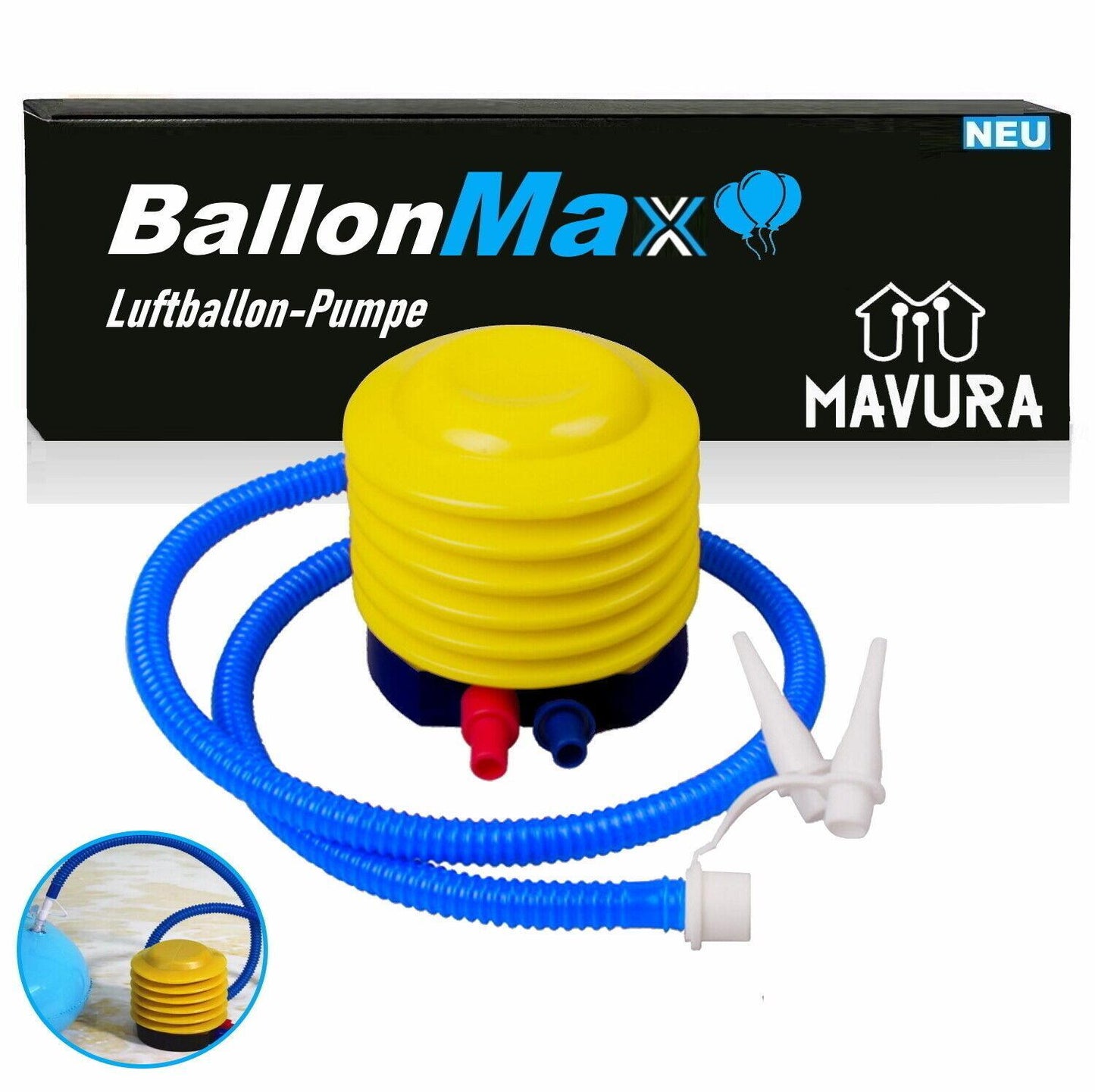 BALLONMAX Fußpumpe Luftpumpe Tretpumpe Blasebalg für Luftballon Matratzen u.v.m.