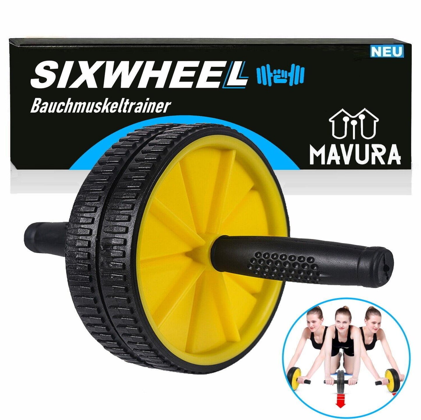 SIXWHEEL Bauchroller Bauchtrainer Bauchmuskeltrainer AB-Roller inkl. Kniematte