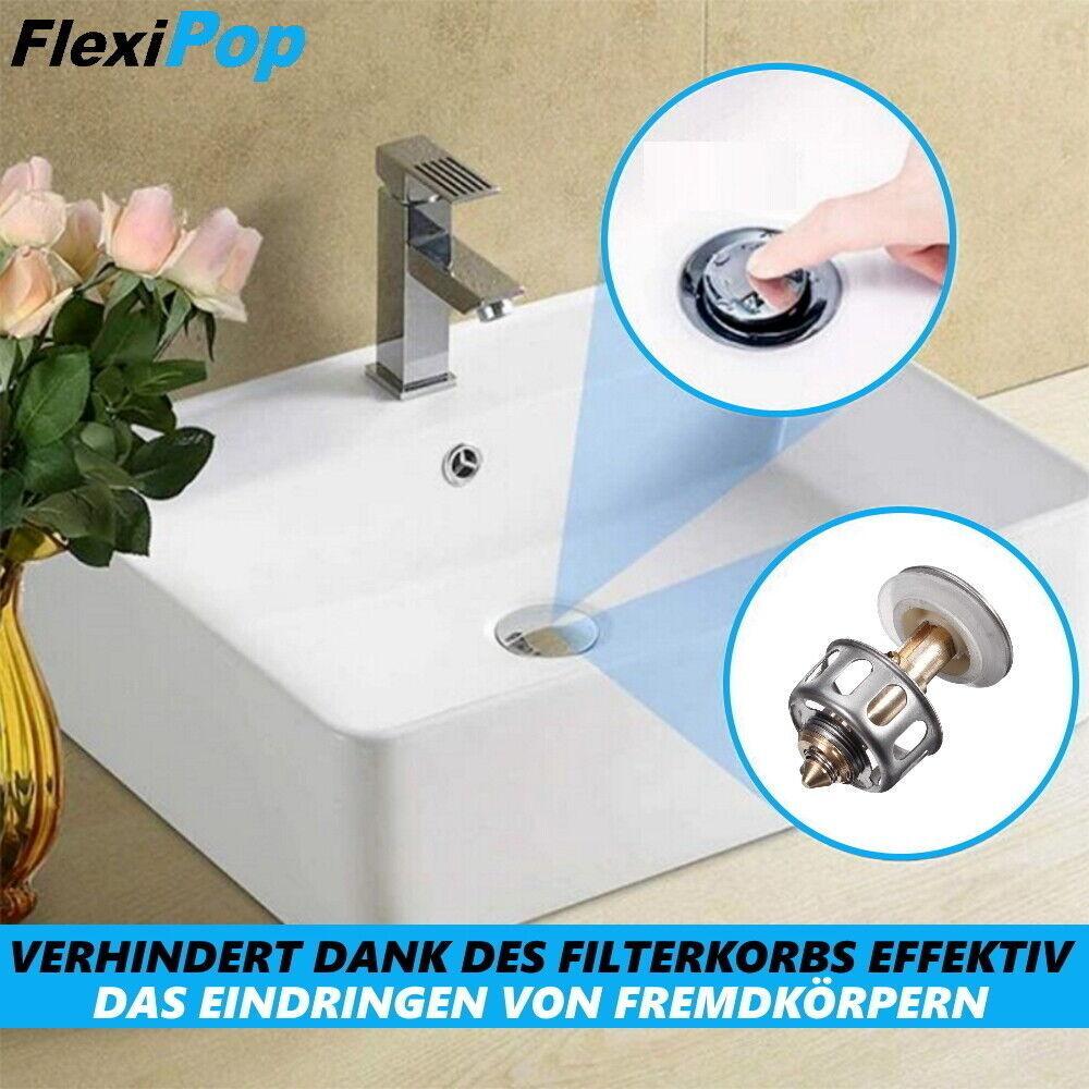 FlexiPop Ablauf Garnitur Abfluss Stopfen Waschbecken POP UP Stöpsel Filter Sieb