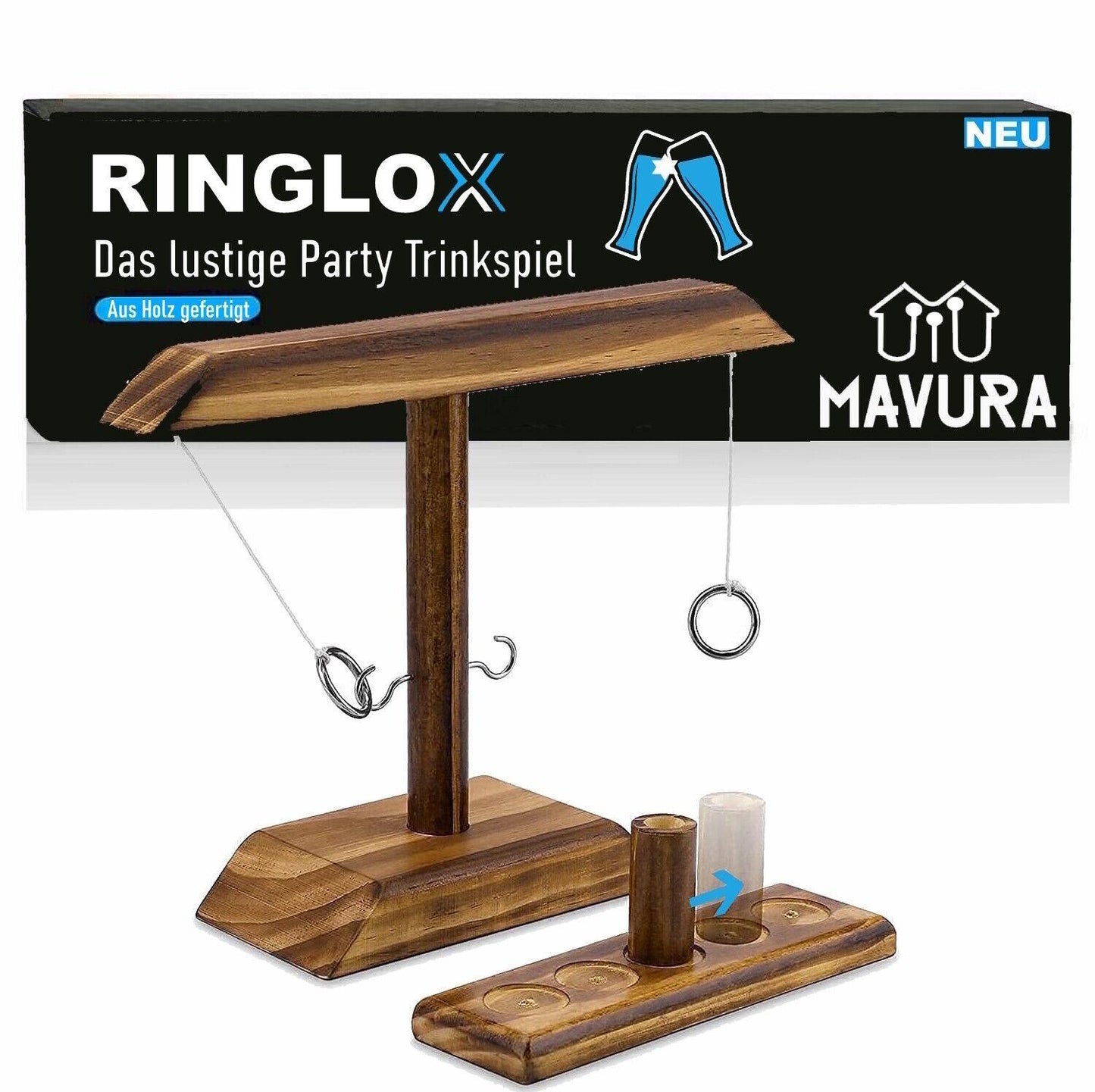 RINGLOX Trinkspiel aus Holz Partyspiel Saufspiel Ring Toss Haken Party Wurfspiel