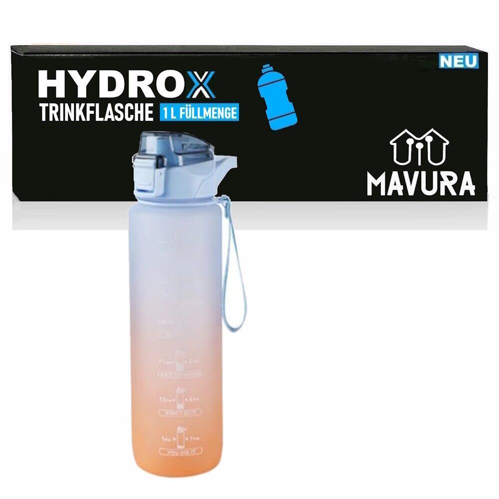 HYDROX Trinkflasche mit Zeitmarkierung Sportflasche Wasserflasche Sport Yoga 1L