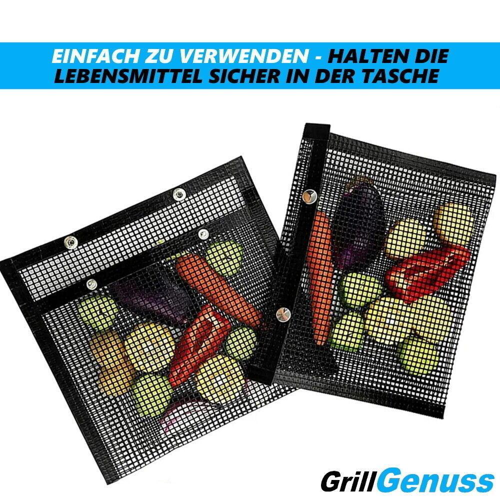 GRILLGENUSS Grilltasche BBQ Grillbeutel Grillkorb Grillgitter hitzebeständig 2er