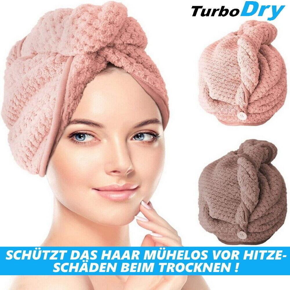 TurboDry Haarturban Turban Handtuch mit Knopf Kopfhandtuch Haartrockentuch 2er