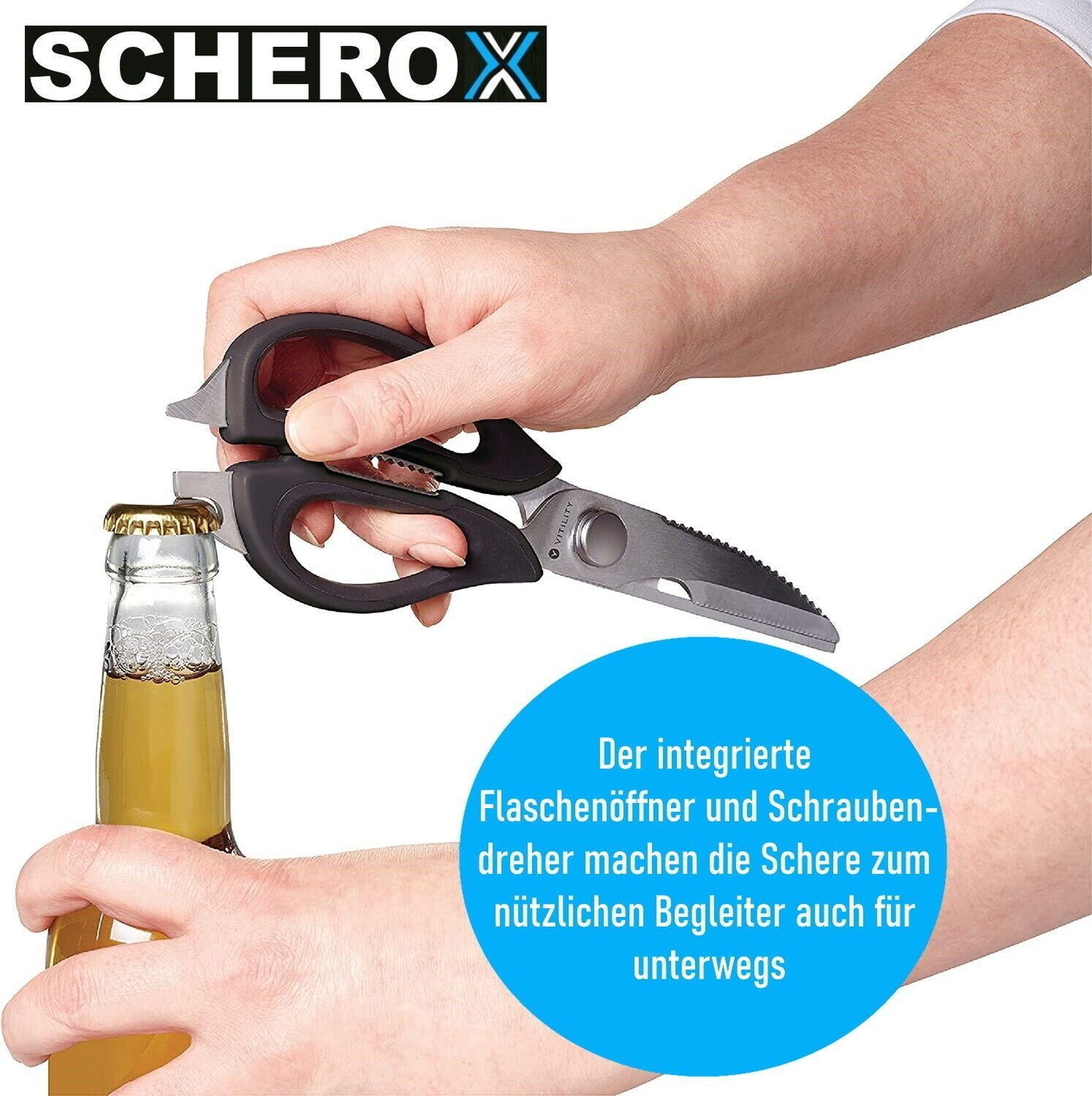 SCHEROX Multifunktionale Küchenschere Haushaltsschere Allzweckschere Edelstahl