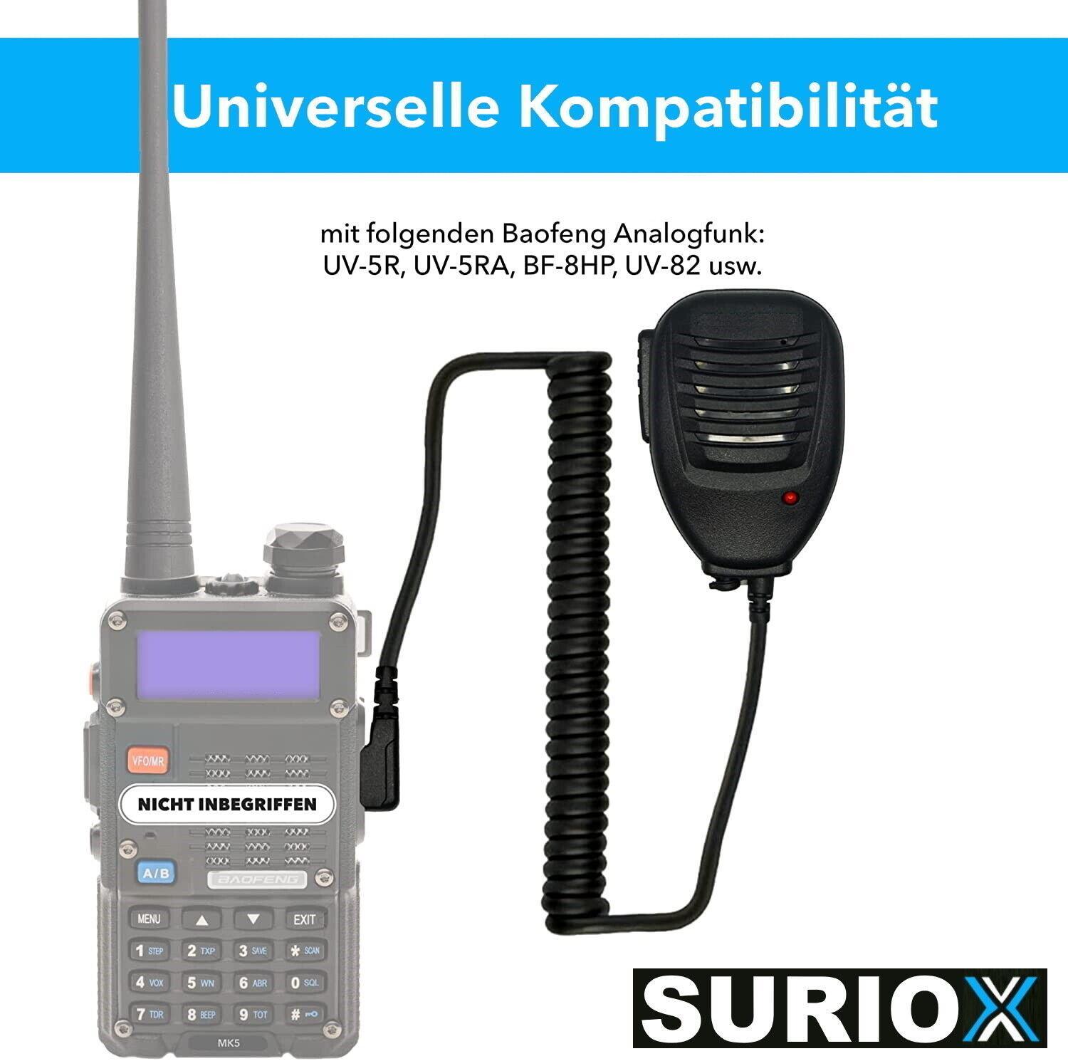 SURIOX Mikrofon Lautsprecher für BAOFENG UV-5R Plus GT-3 UV 82L Hand-funkgerät