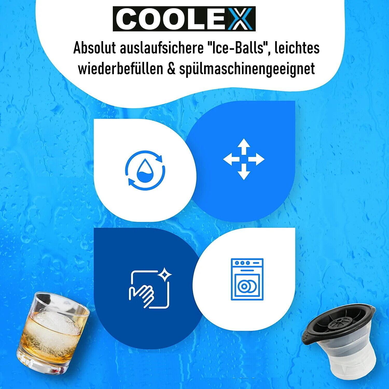 COOLEX XXL Eiswürfelform Kugel Eiskugel Eisbälle Cocktail Whisky 6,5cm [2er Set]