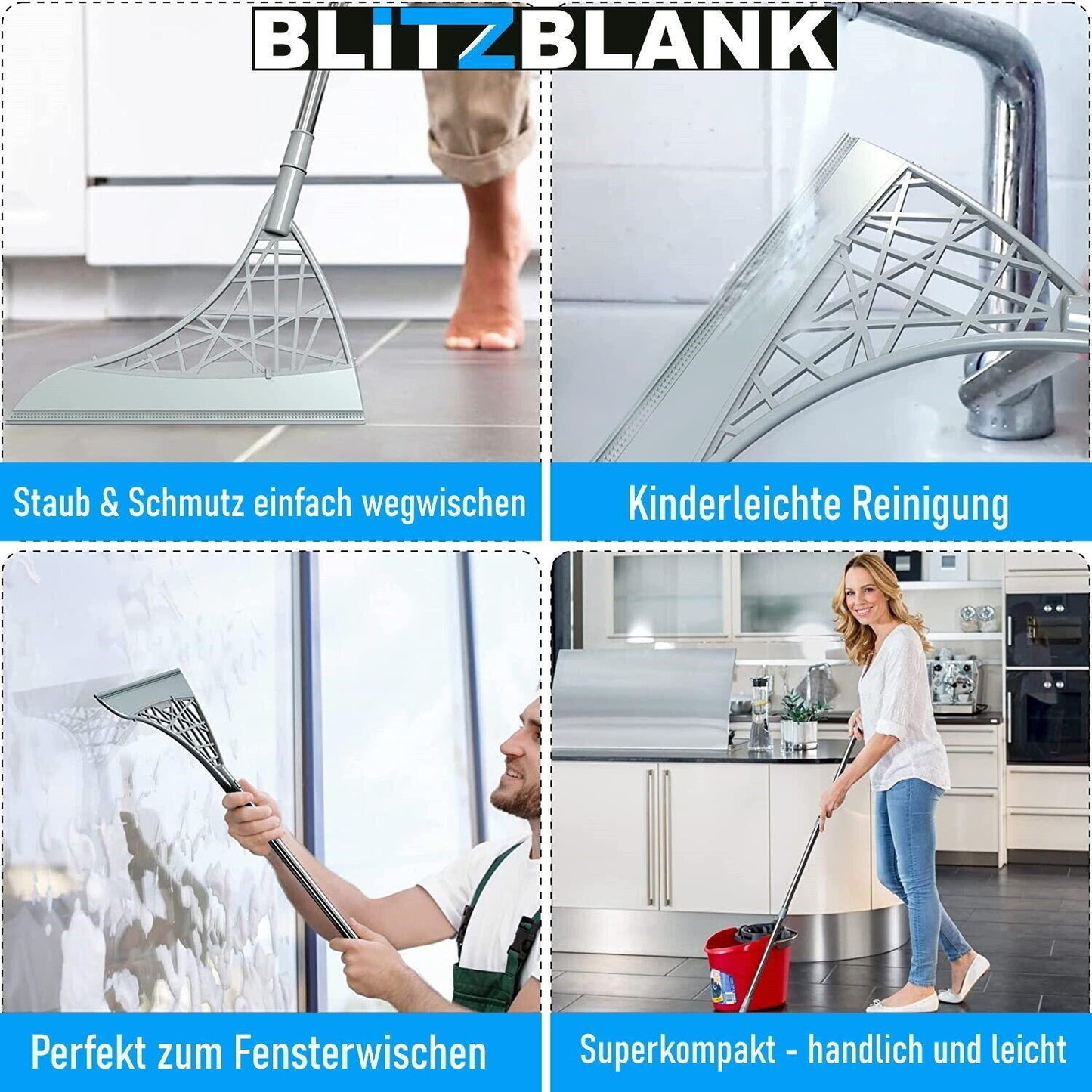 BLITZBLANK Magischer Zauberbesen Silikon Kehrbesen Wischmopp Bodenwischer Putzer