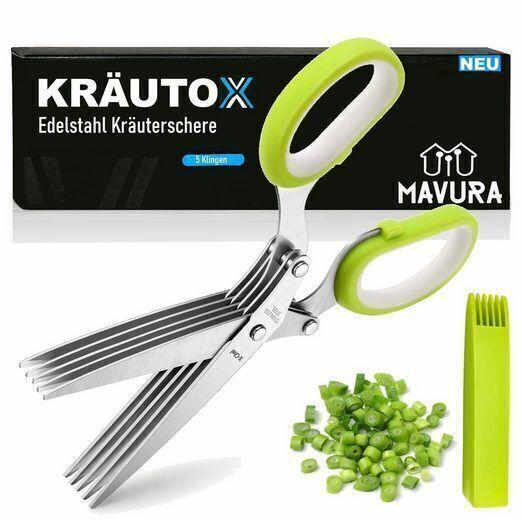 KRÄUTOX Kräuterschere 5 Klingen Edelstahl Kräutermesser mit Reinigungskappe