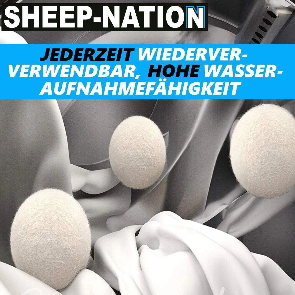 SHEEP-NATION Trocknerbälle 6er Pack Weichspüler Alternative Premium Schafwolle