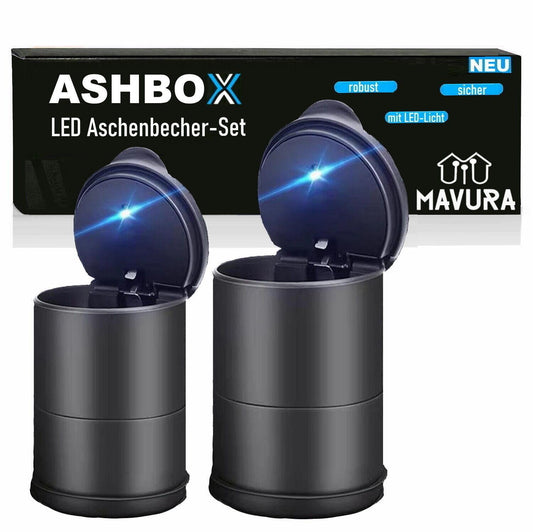 ASHBOX Auto Aschenbecher mit Deckel LED-Licht für Getränkehalter Universal 2 Stk
