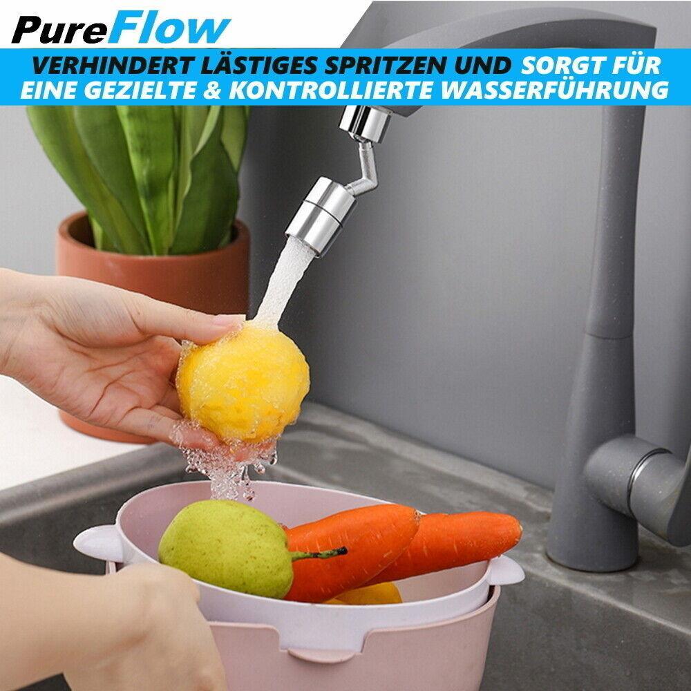 PureFlow Universal Spritzfilter Schwenkbrause Wasserhahnaufsatz 720° Brause