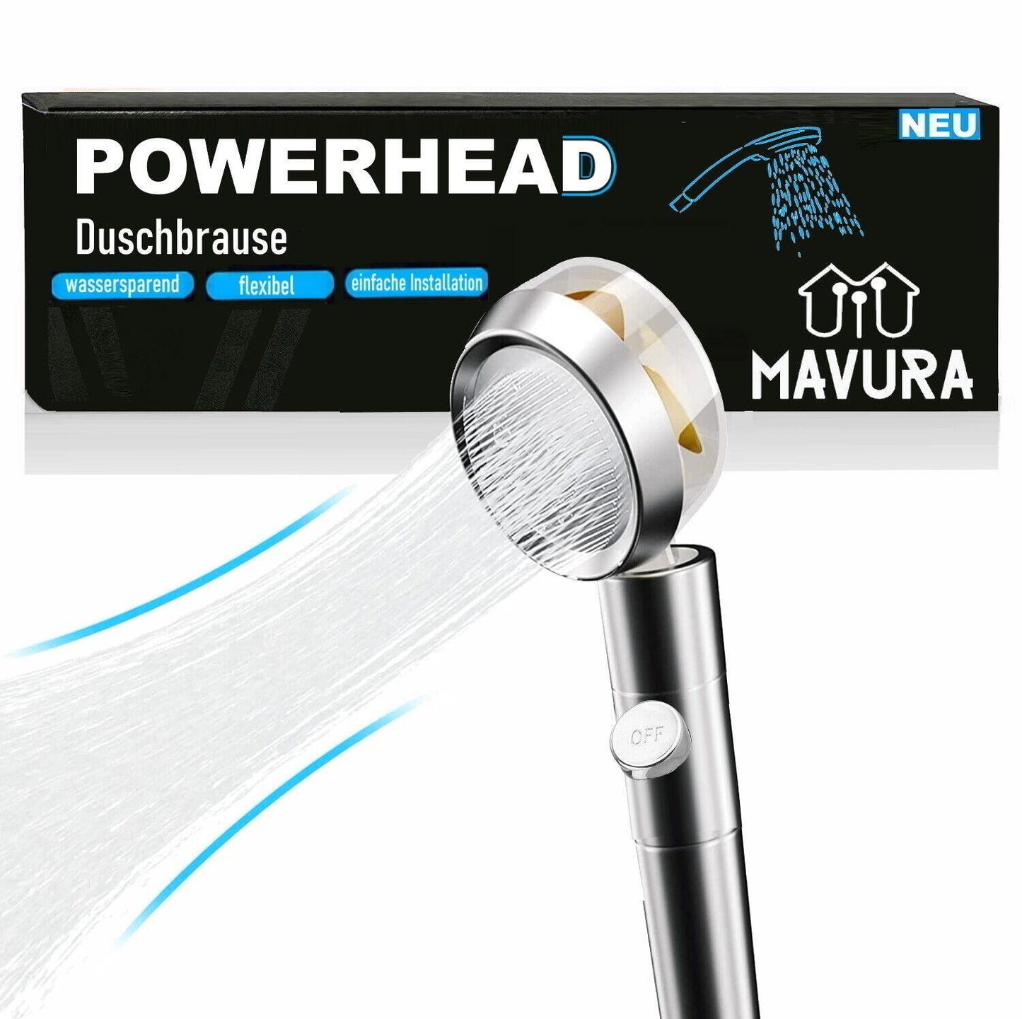 POWERHEAD Premium Duschkopf Duschbrause Handbrause wassersparend Das Original