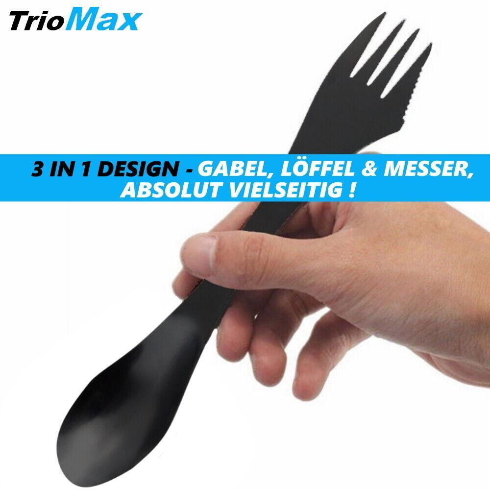 TrioMax Camping Besteck Outdoor Löffel Messer Gabel 3in1 Essbesteck Edelstahl