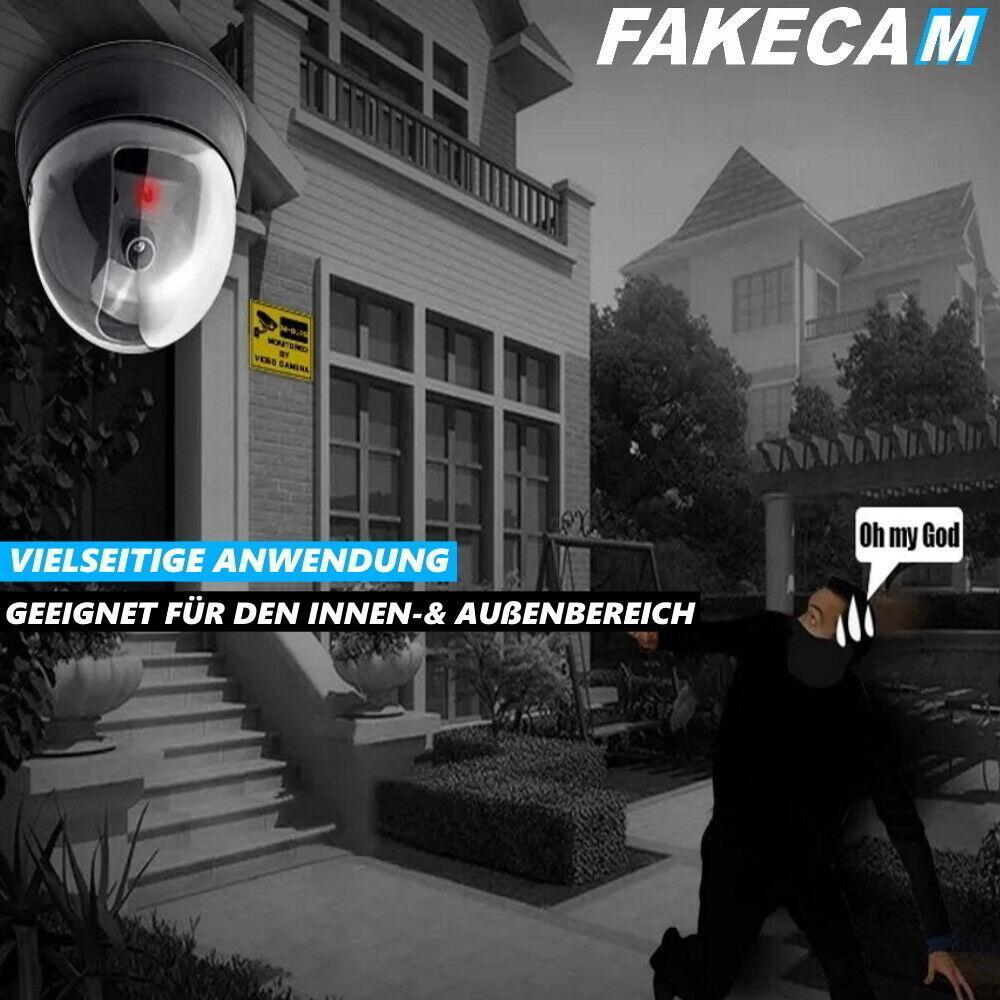 FAKECAM Attrappe Dummy Überwachungskamera Innen & Außen blinkende LED 360° Dome