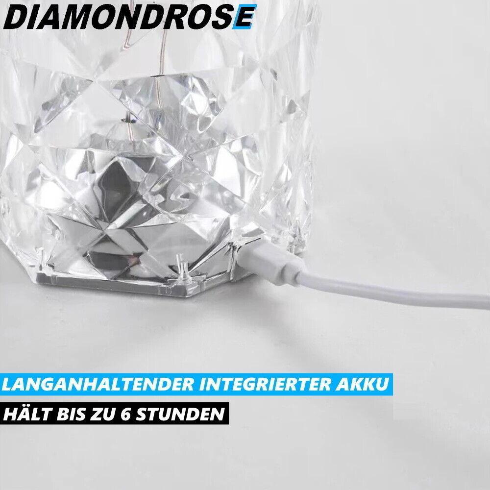 DIAMONDROSE Crystal LED Kristall Tischlampe Leuchte mit Touch 16 Farben USB Akku