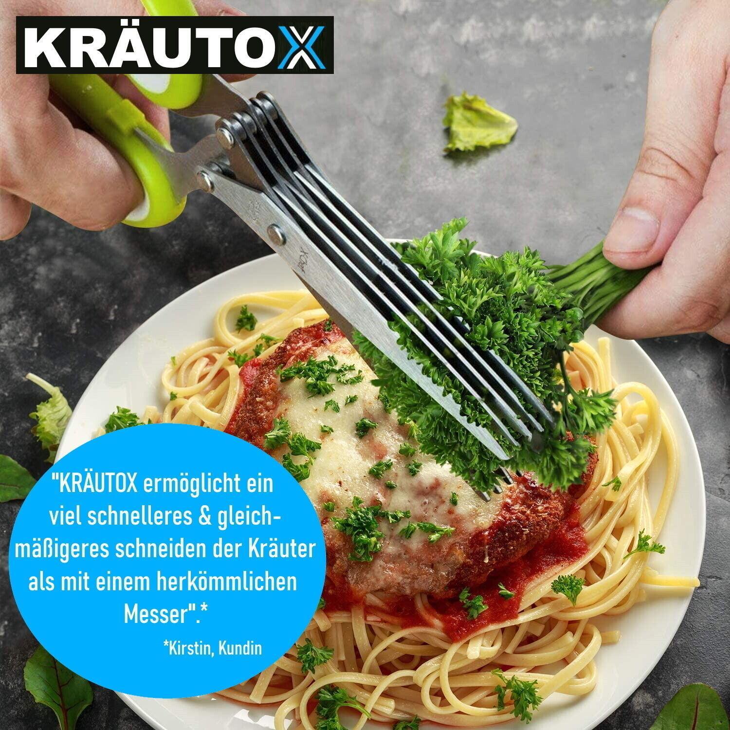 KRÄUTOX Kräuterschere 5 Klingen Edelstahl Kräutermesser mit Reinigungskappe