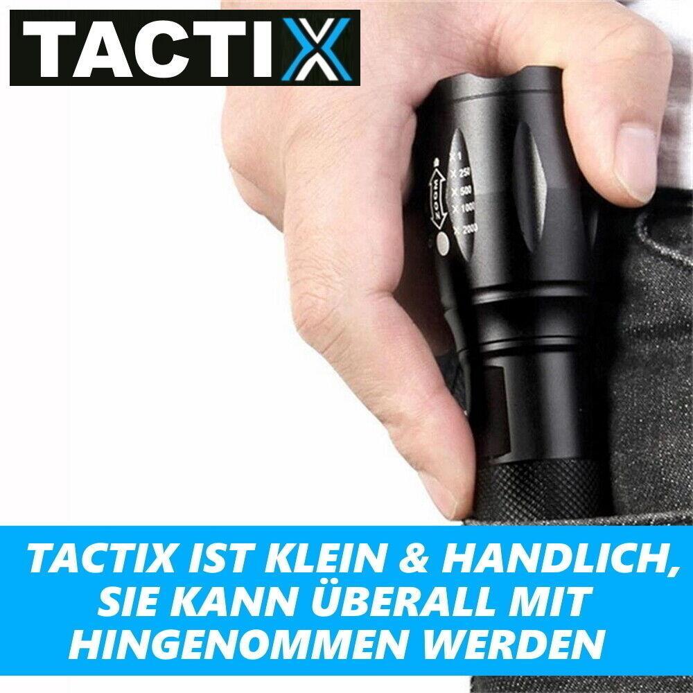 TACTIX LED taktische Taschenlampe schwarz Zoomfunktion 5 Lichtmodi 40x Heller
