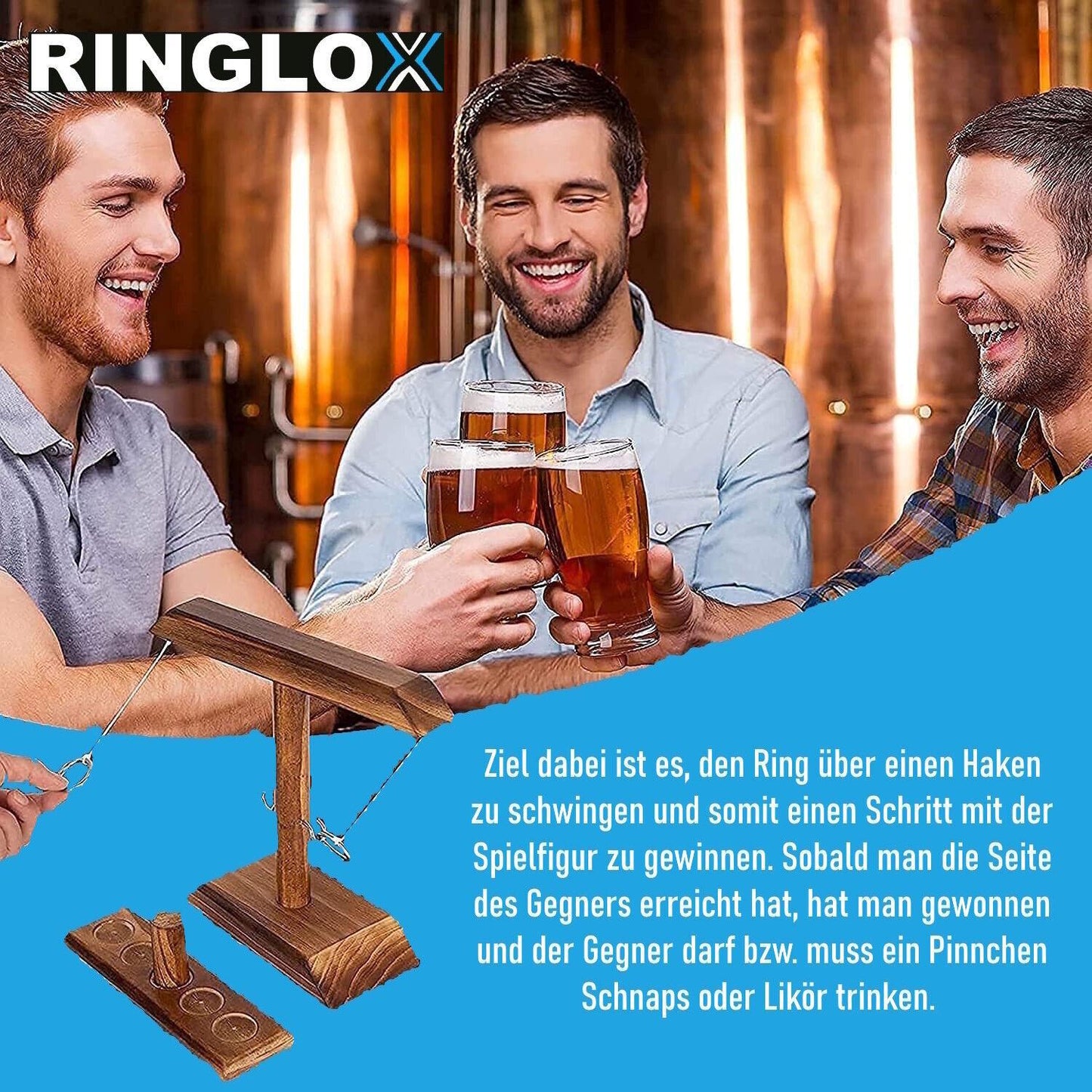 RINGLOX Trinkspiel aus Holz Partyspiel Saufspiel Ring Toss Haken Party Wurfspiel