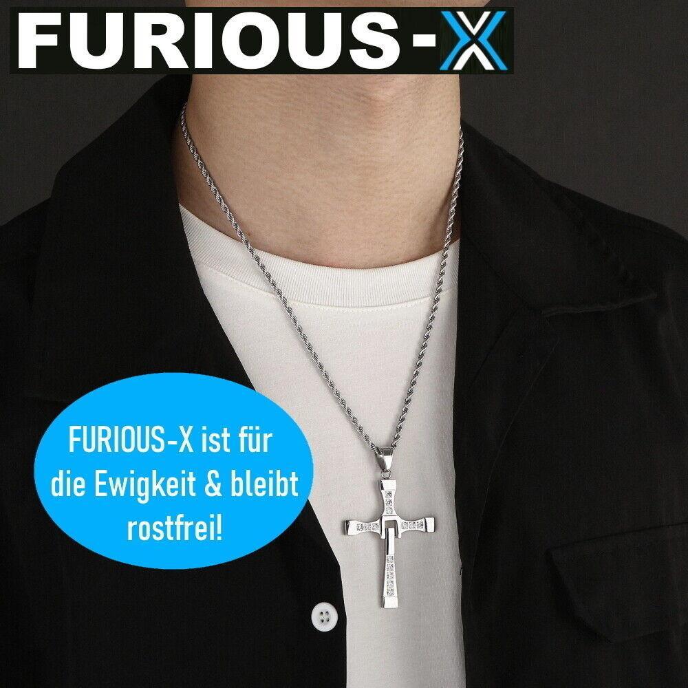 FURIOUS-X Fast Furious Vin Diesel Dominic Toretto Kreuz Hals Kette EDELSTAHL