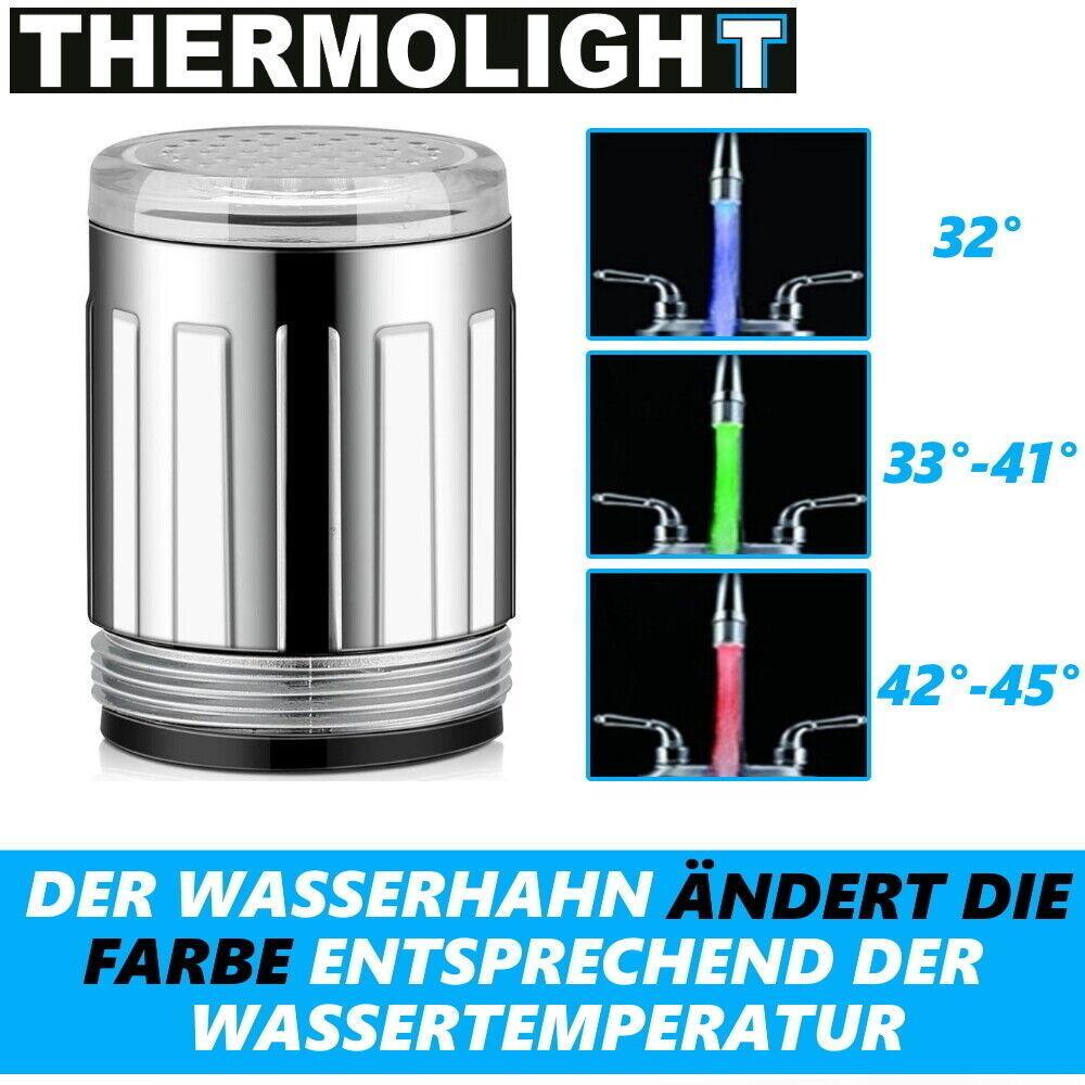 THERMOLIGHT LED Wasserhahn Aufsatz Licht Küche Bad Thermosensor 3 Farben [2er]