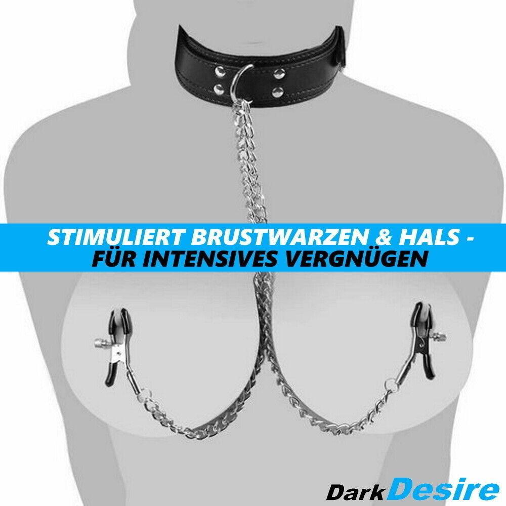 DarkDesire BDSM Fetisch Nippel Klemmen mit Halsband Einstellbare Brustklemmen