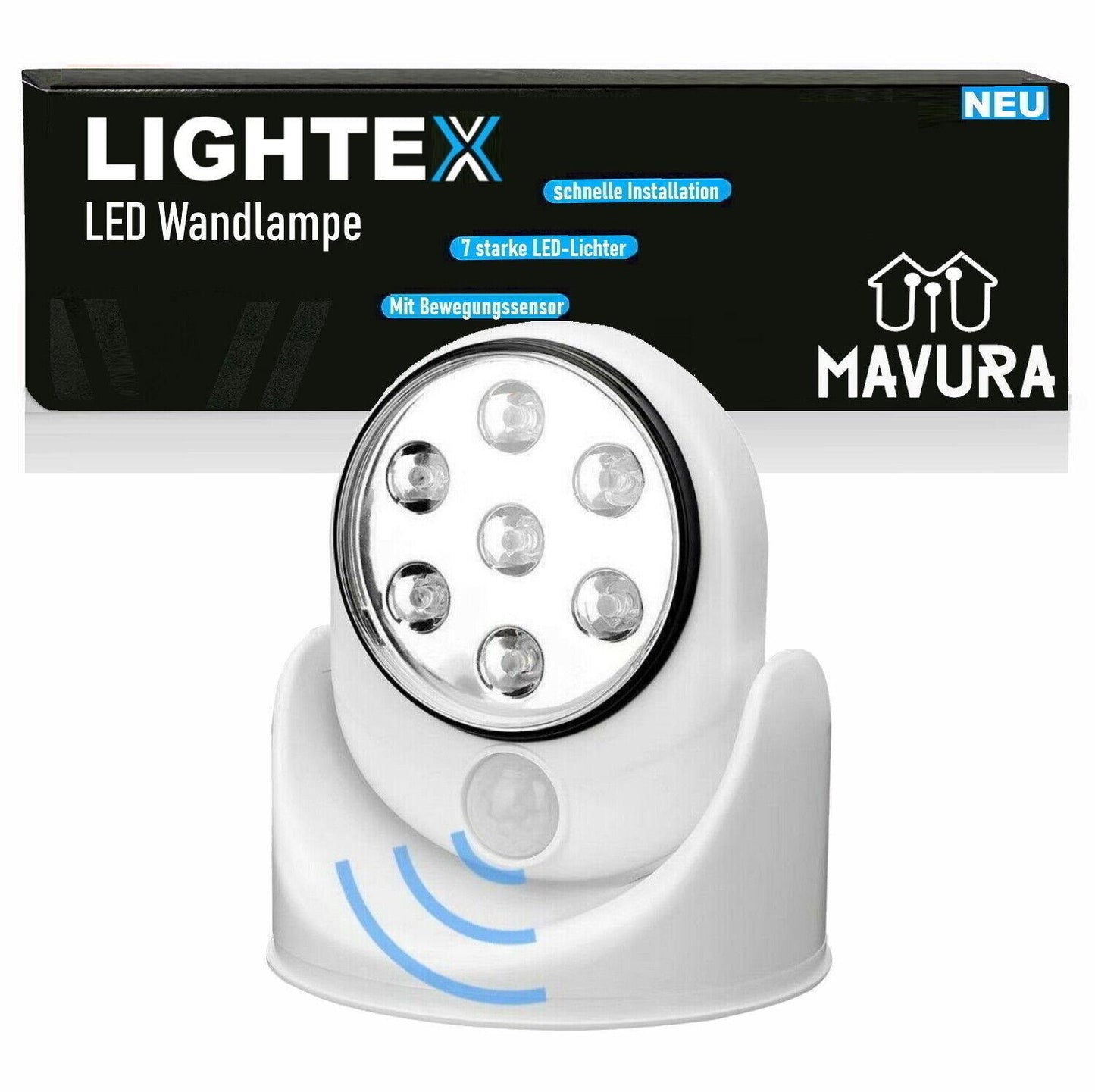 LIGHTEX LED Wandlampe Wandleuchte mit Bewegungsmelder Batterie Innen Außen