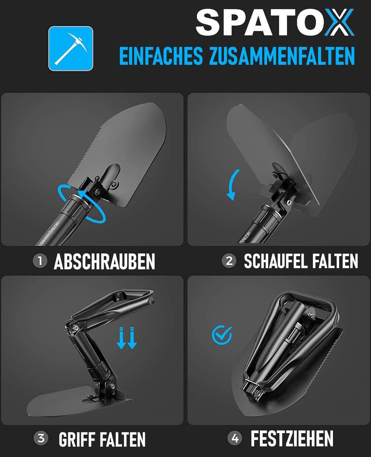 SPATOX Klappspaten Mini Klappschaufel Hacke Camping Schaufel Spaten Säge Outdoor