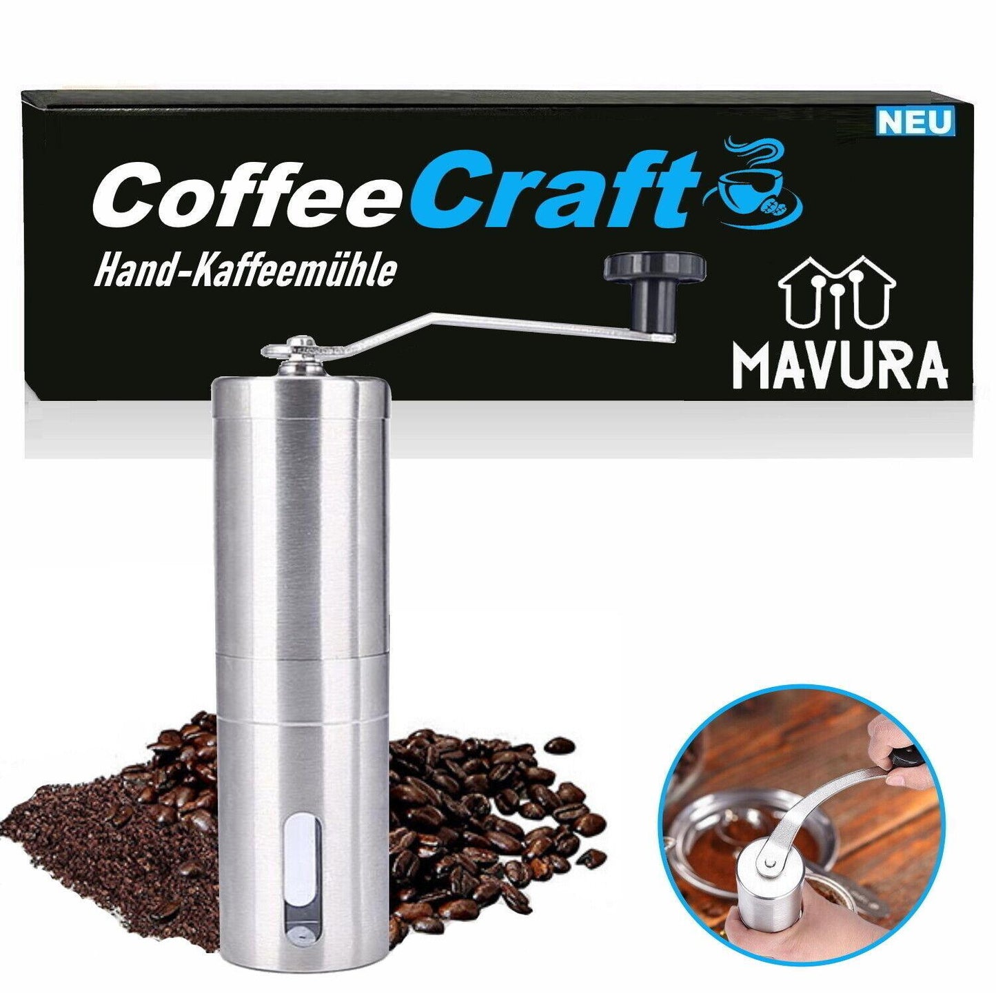 COFFEECRAFT Manuelle Kaffeemühle Edelstahl Handkaffeemühle mit Keramik-Mahlwerk