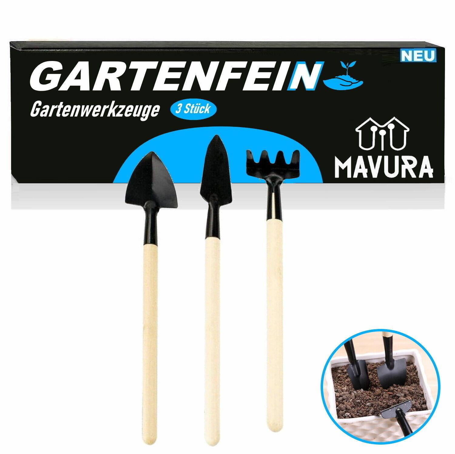 GARTENFEIN Mini Gartenwerkzeug Gartengeräte Set Schaufel Rechen Spaten 3teilig
