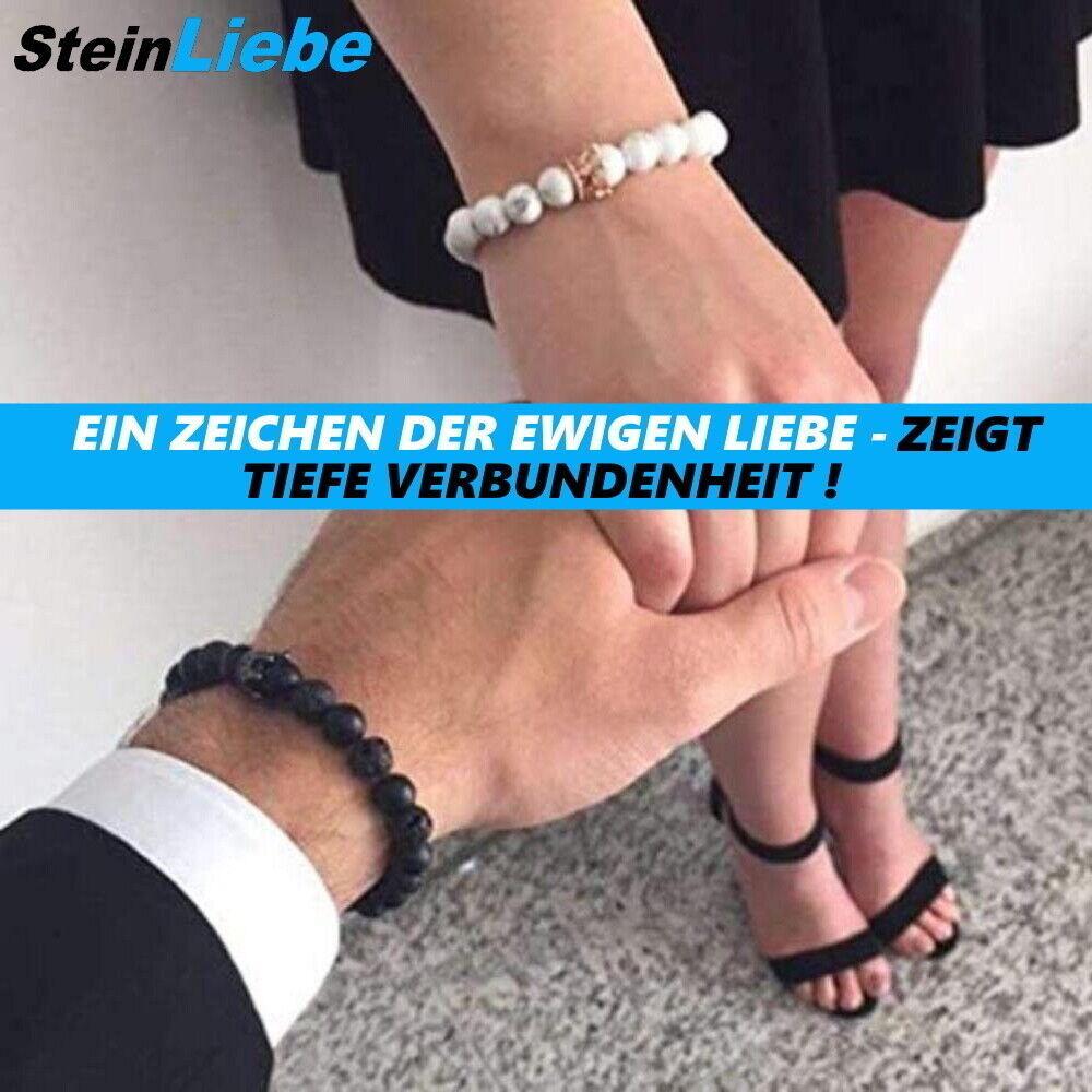 SteinLiebe Partner Armband King Queen Anhänger Set Perle Krone Marmor Optik