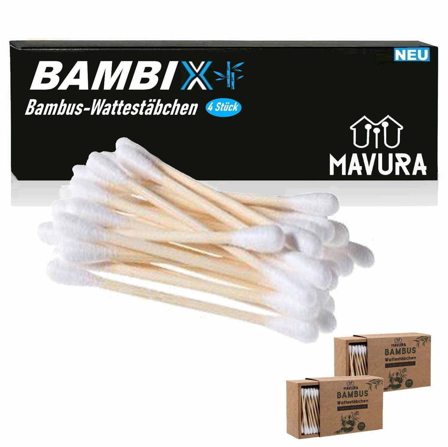 BAMBIX Bambus Wattestäbchen Ohrenreiniger Baumwolle Ohrstäbchen [400 Stück]