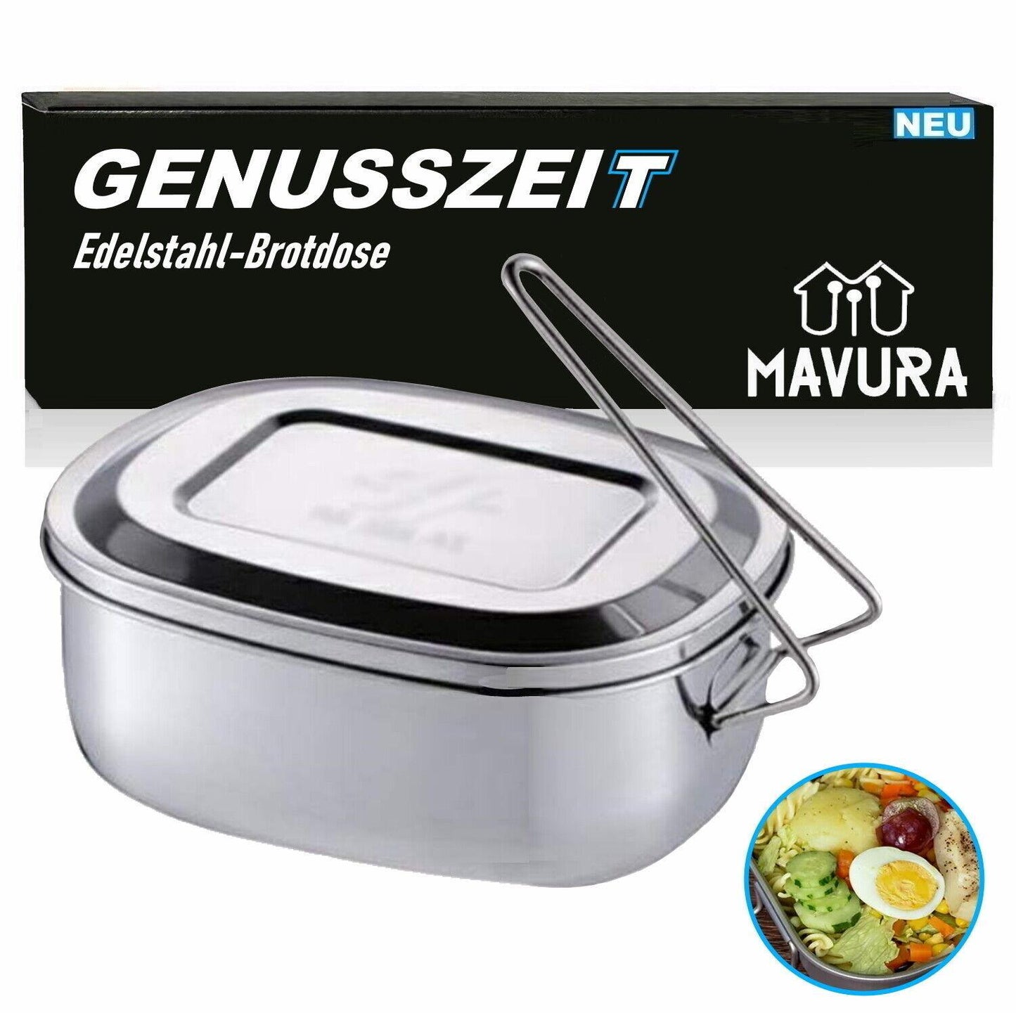 GENUSSZEIT Edelstahl Brotdose Lunchbox Frühstücksbox Holzfällerbox mit Griff
