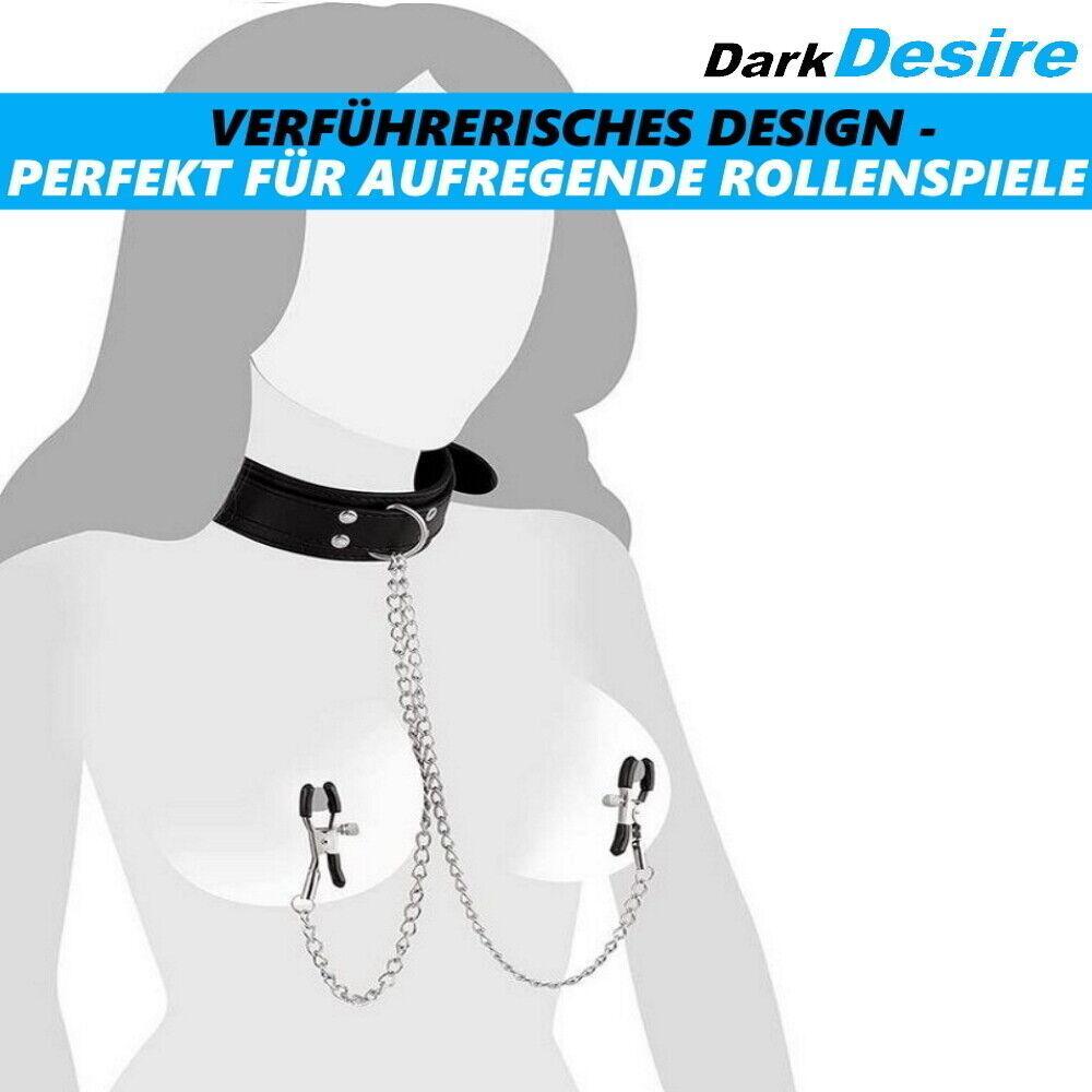 DarkDesire BDSM Fetisch Nippel Klemmen mit Halsband Einstellbare Brustklemmen