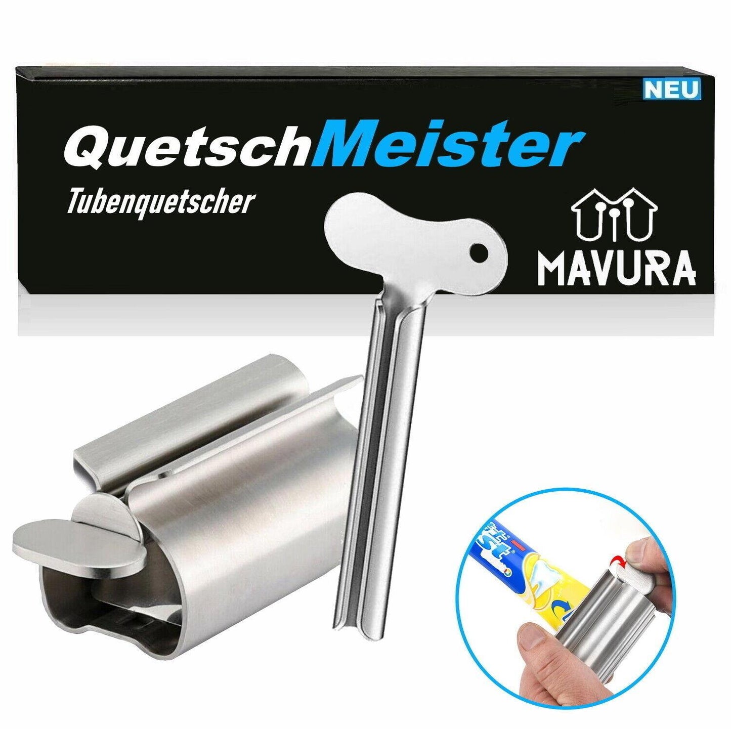 QuetschMeister Tubenwalze Quetscher Ausdrücker Aufroller Edelstahl Schlüssel