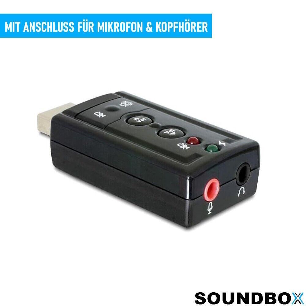 SOUNDBOX USB Soundkarte externer Soundadapter 7.1 Surround 3D Effekt Laptop PC