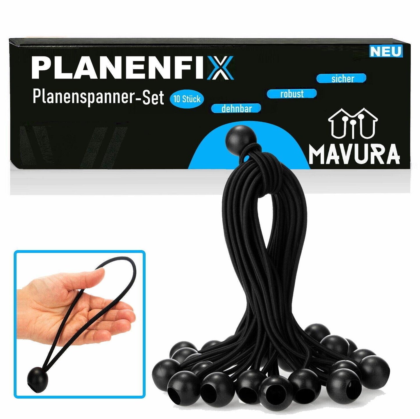 PLANENFIX Planenspanner Gummis Spann-Gummis Expanderschlingen [10er Set]