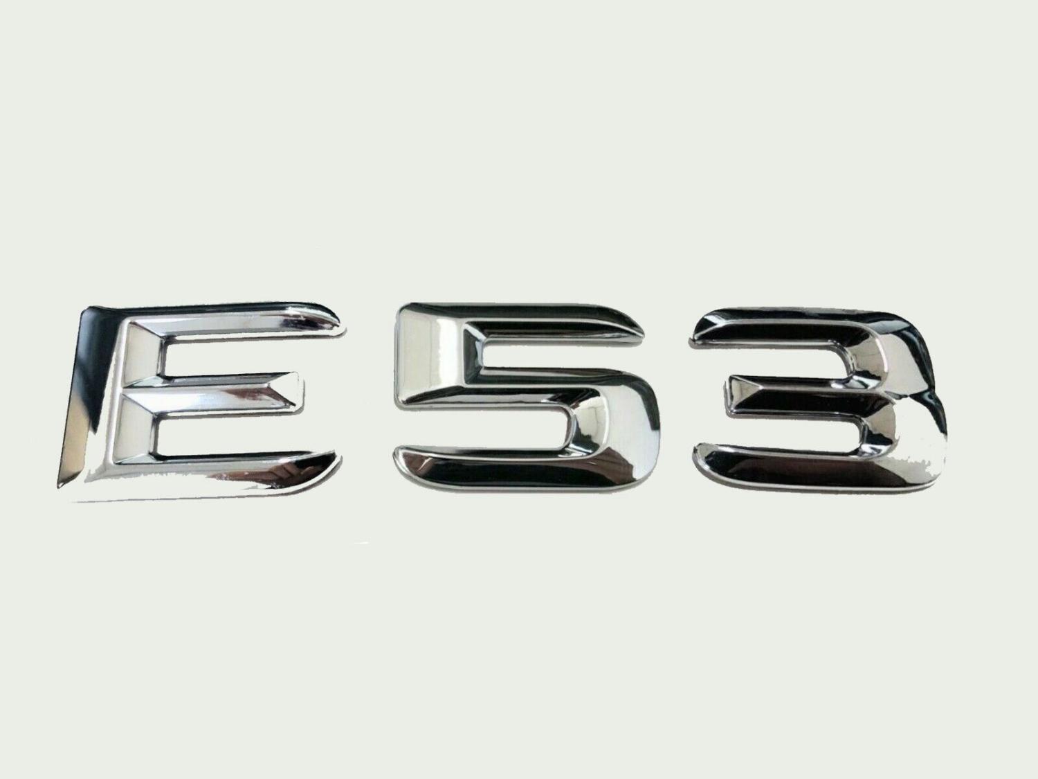 E53 Schriftzug E 53 Emblem Mercedes-Benz Aufkleber Chrom Silber AMG