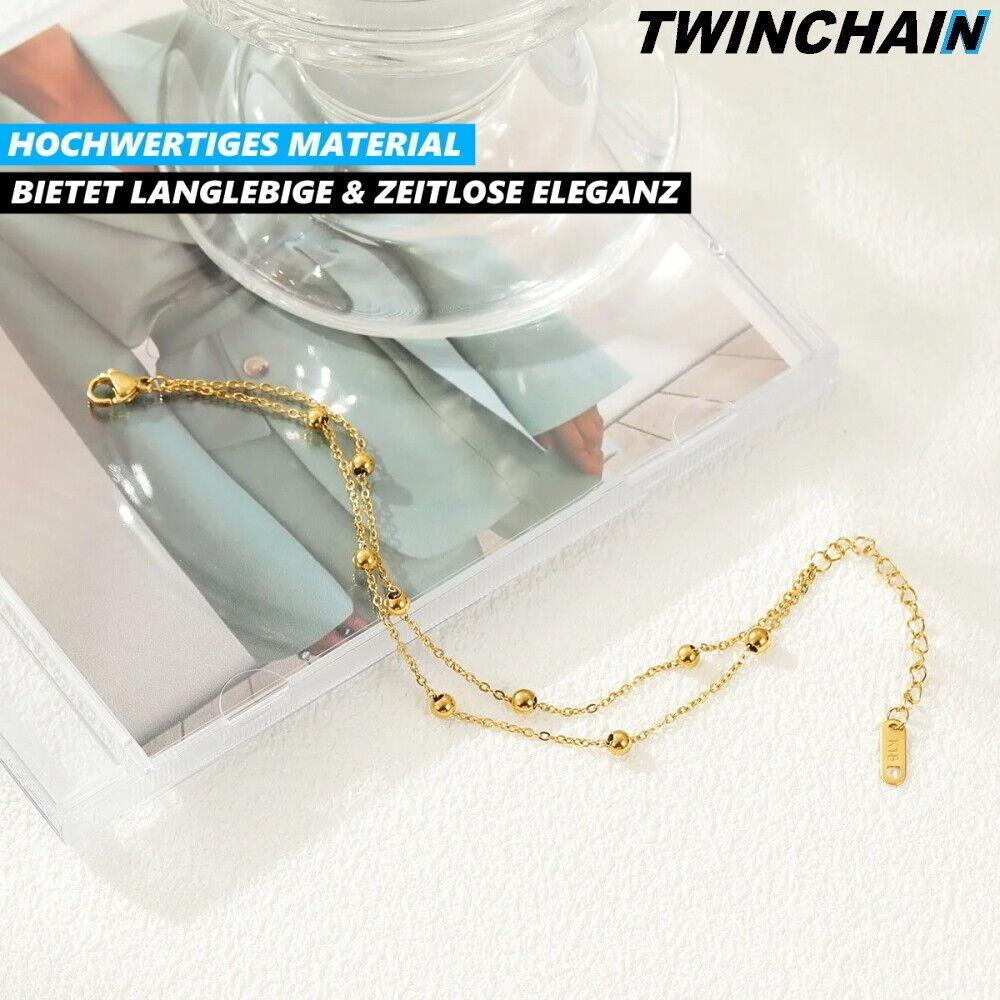 TWINCHAIN Doppel Armband Armschmuck Armkette Doppel Schmuck Kugel Gold