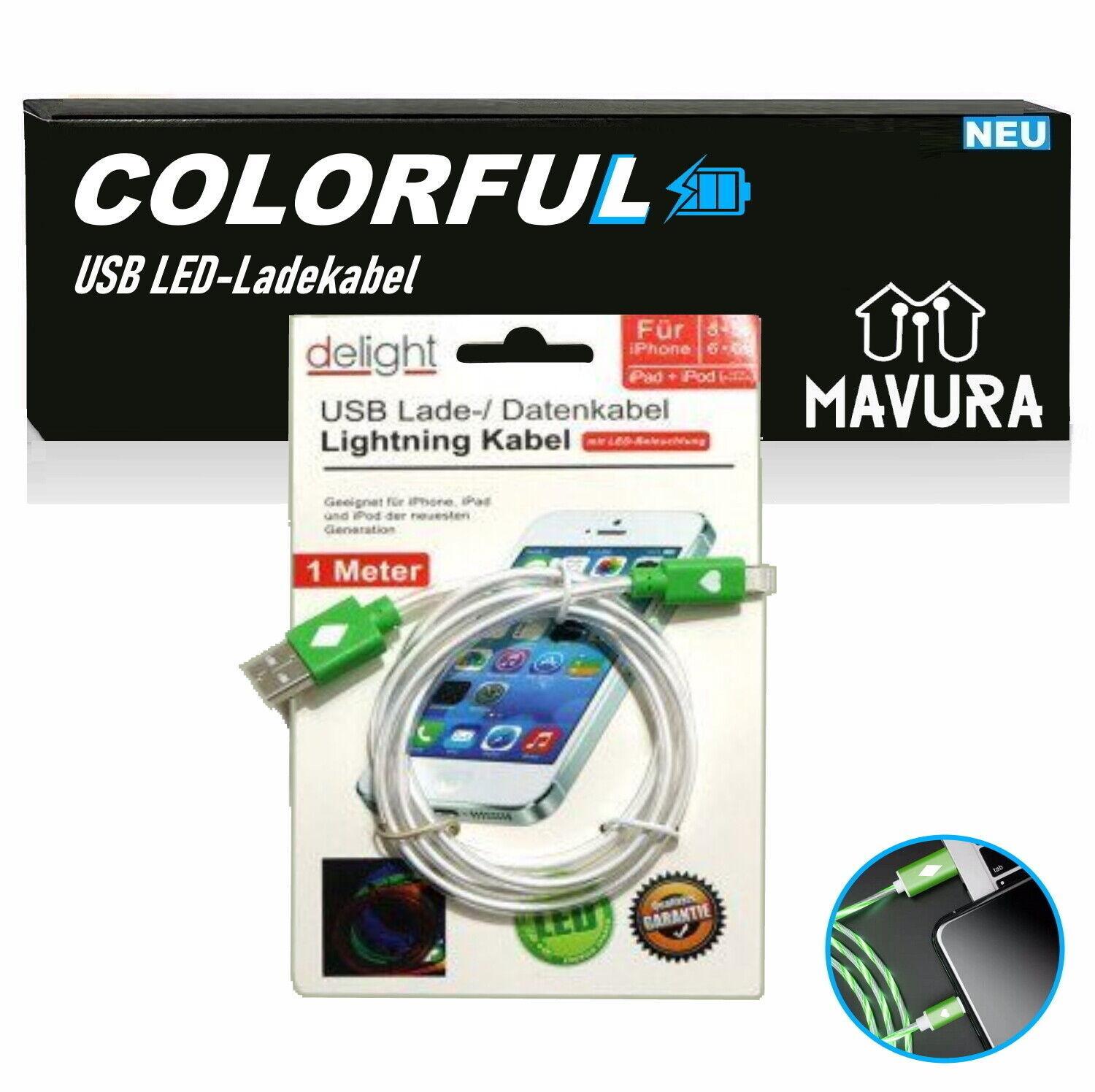 COLORFUL USB LED Ladekabel / Datenkabel Leuchtkabel für Apple Iphone Ipad 1m