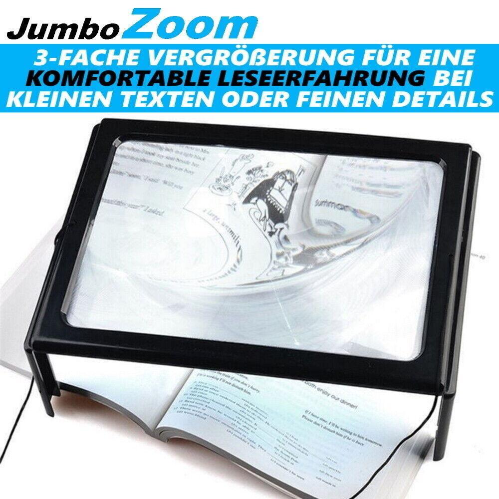 JumboZoom Umhängelupe XXL Leselupe Standlupe Tischlupe Licht Lesehilfe faltbar