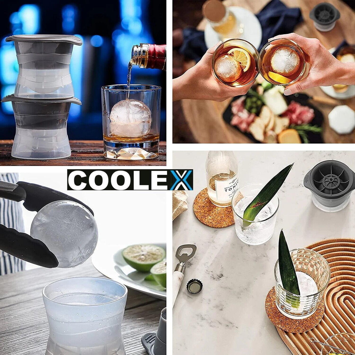 COOLEX XXL Eiswürfelform Kugel Eiskugel Eisbälle Cocktail Whisky 6,5cm [2er Set]